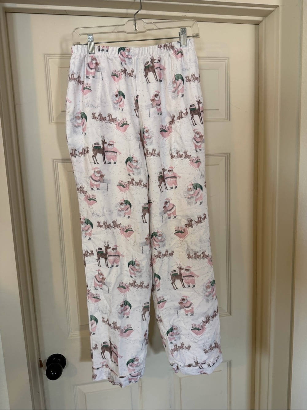 Pottery Barn Kids White Pajama Pants with Pink & Green Holiday Print